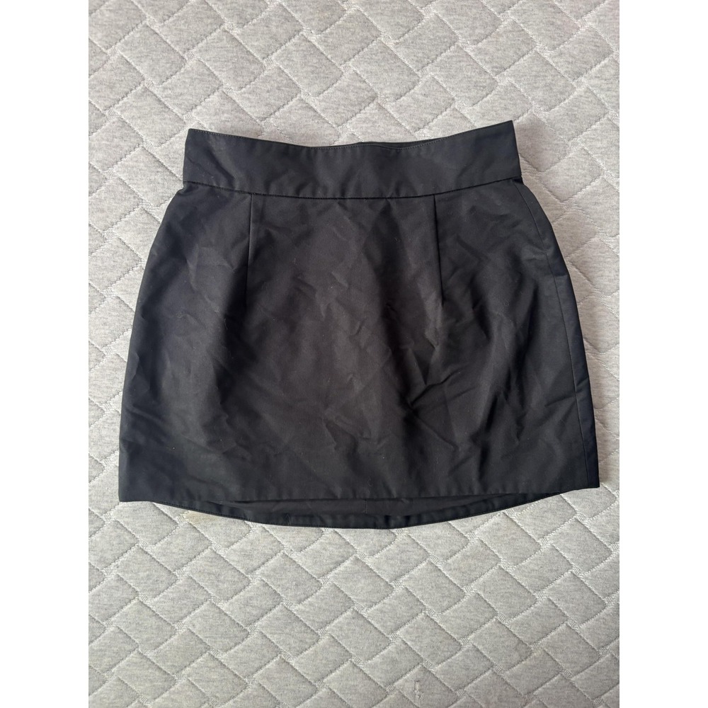 KHY Structured Mini Skirt Womens 2 Black High Waist Pleated Zip Cotton Blend